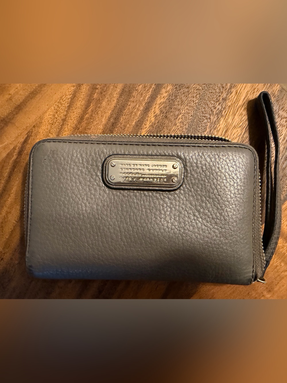 Marc by Marc Jacobs Charcoal Leather Zip Wristlet with Logo Plate